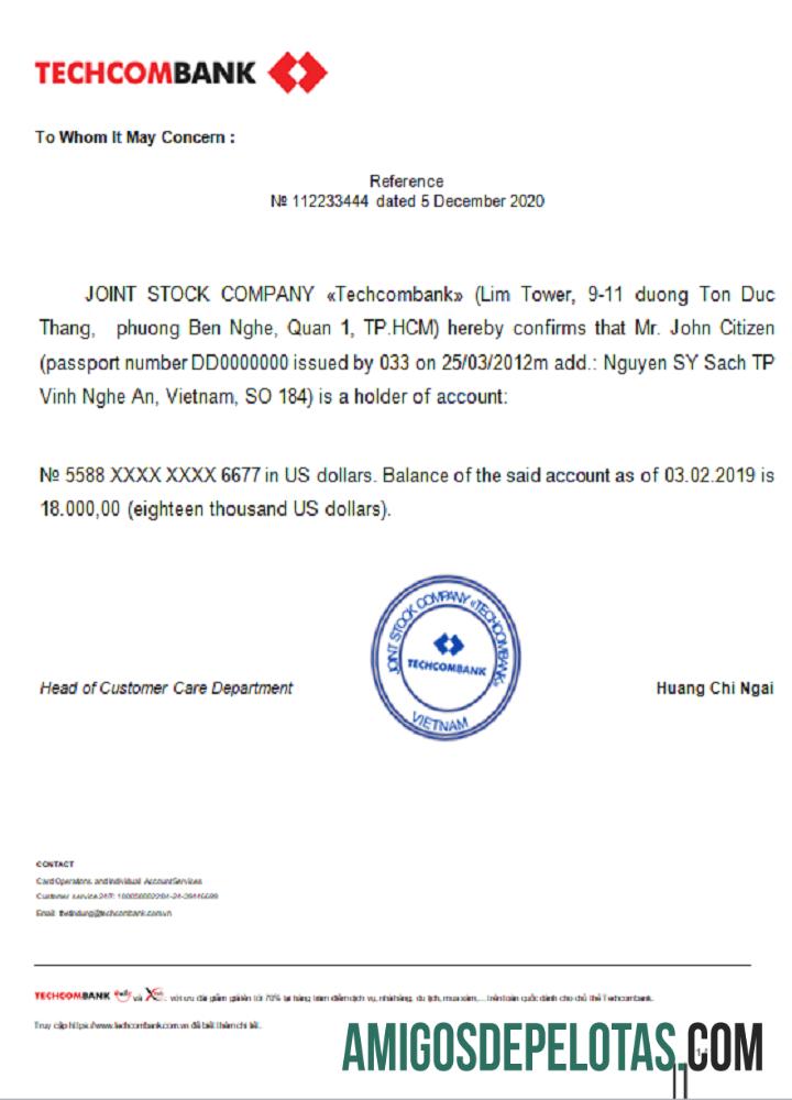 Referência do Techcombank do Vietnã modelo